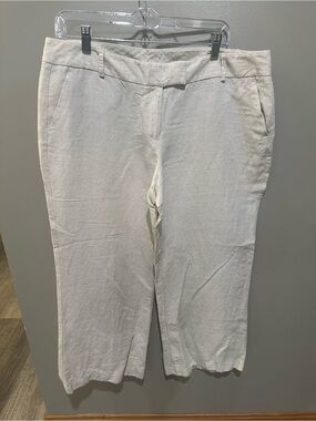 Women’s New York & Company Casual Crop Linen Blend Pants - Cream